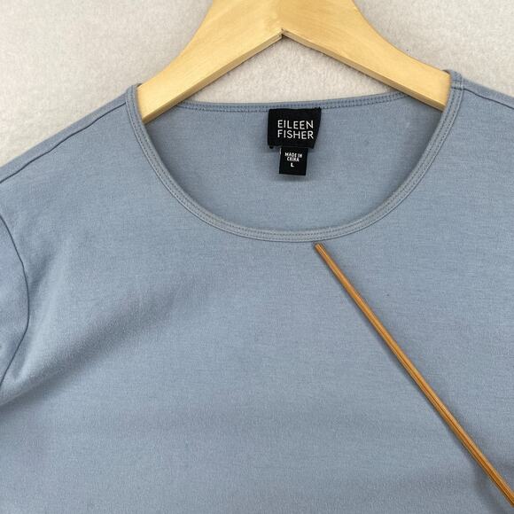 EILEEN FISHER Top L Cotton Interlock Jersey Crewneck Short Sleeve Sea Spray Blue - Picture 7 of 13